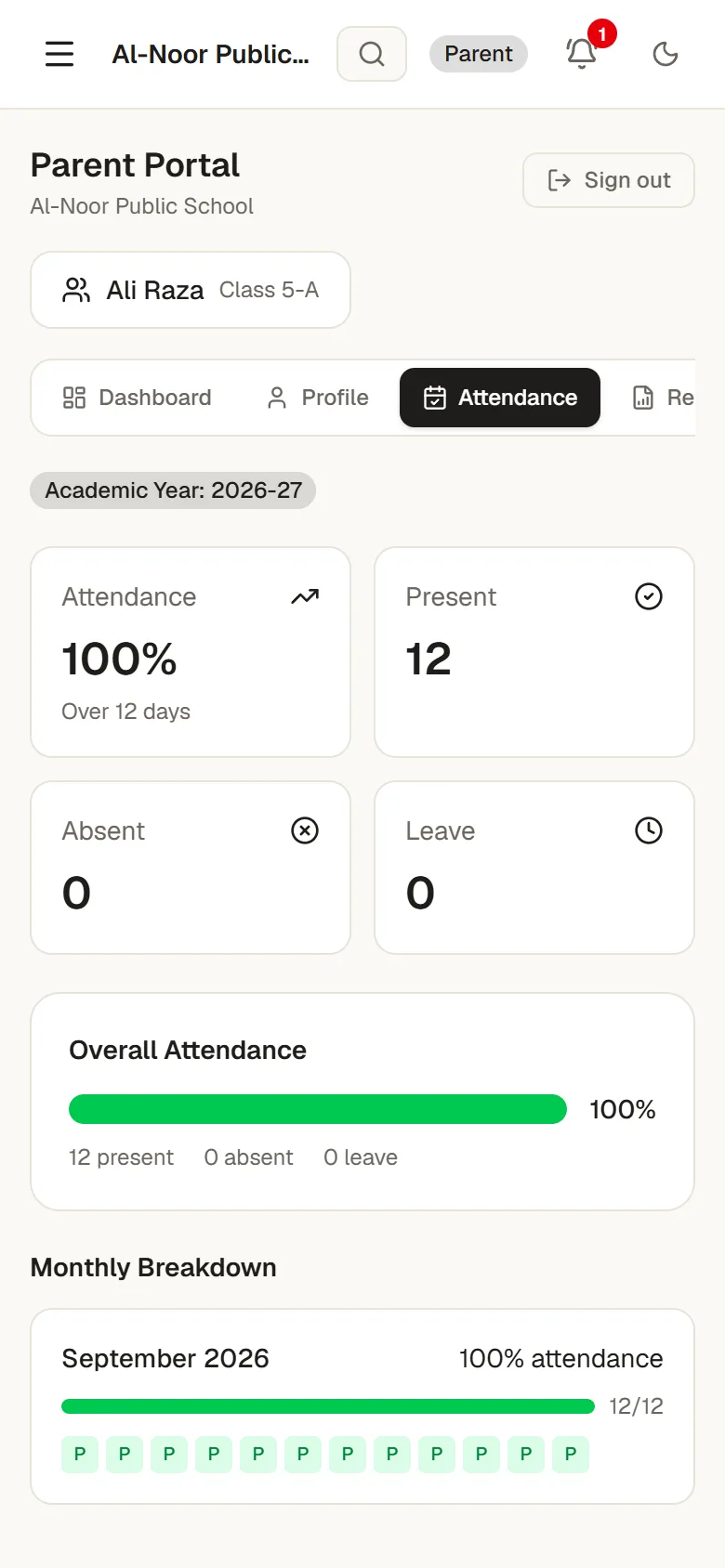 Attendance history for parents
