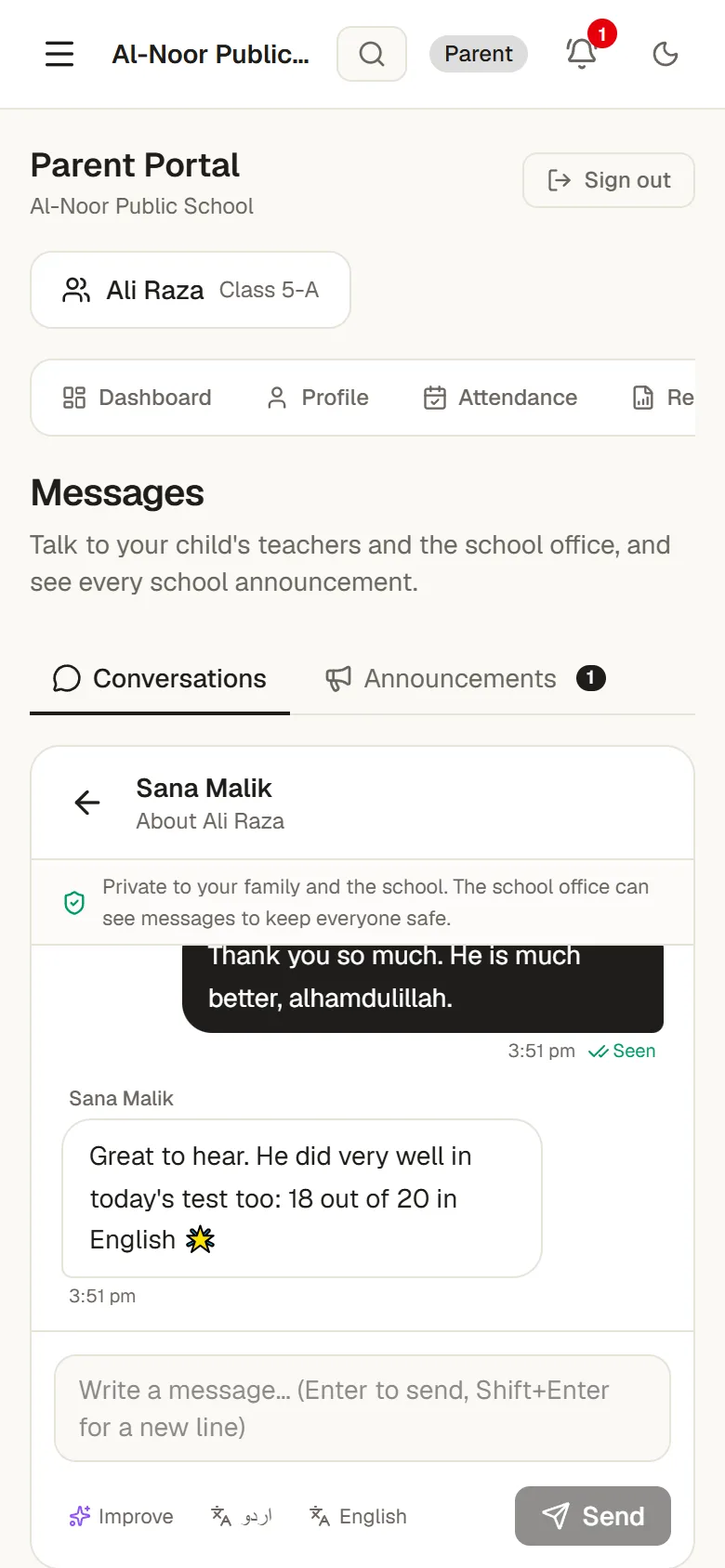 Parent chat with teacher