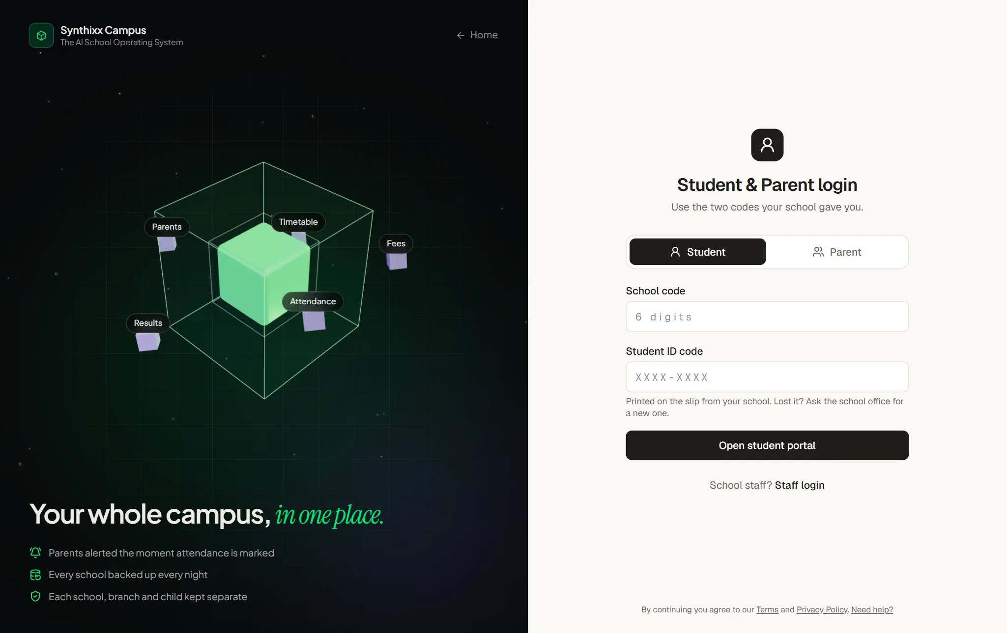 Student and parent login